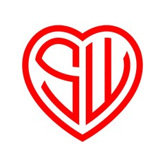 initial letters logo sw red monogram heart love shape