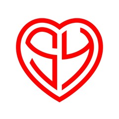 initial letters logo sy red monogram heart love shape