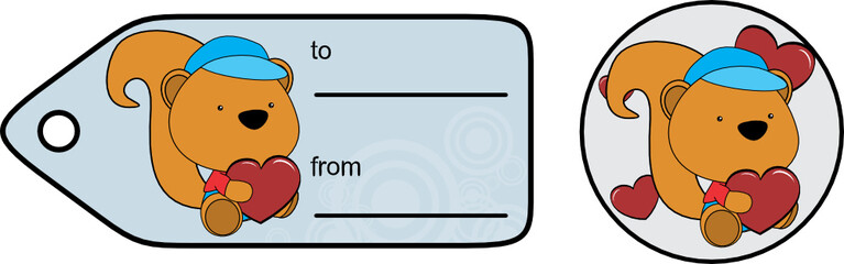 cute baby plush squirrel cartoon love giftcard sticker in vector format very easy to edit 
