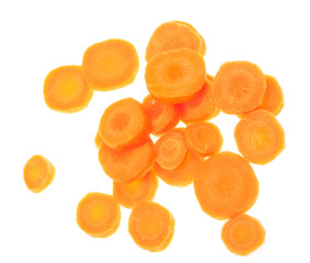 Chopped carrot slices isolated on white background
