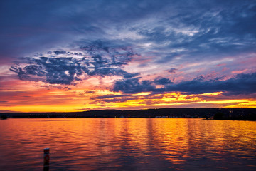 Pink orange sunset at St Louis River Duluth Minnesota