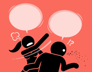 Angry woman slapping a man for being rude and insulting. She slaps him hard on the face and asking him to shut up and close his filthy mouth.