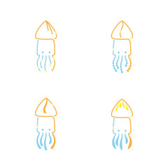 Squid icon outline stroke set dash line design illustration orange yellow and blue color isolated on white background, vector eps10