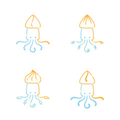 Squid icon outline stroke set dash line design illustration orange yellow and blue color isolated on white background, vector eps10