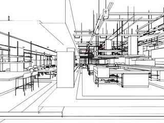 interior outline sketch drawing perspective office