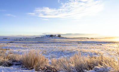 Blue sky and frozen field in Utah