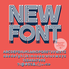 Cool striped vector alphabet. Graphic new font