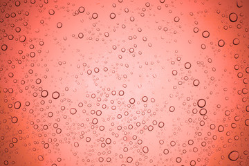 Rain droplets on red glass background, Water drops on glass.
