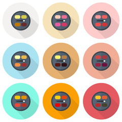 Circular eyeshadow palettes vector flat icon set