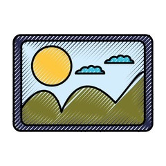 silhouette of colored pencils of picture with landscape with mountains and sun and clouds