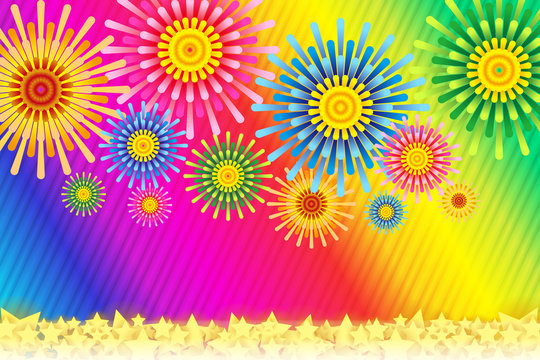 #Background #wallpaper #Vector #Illustration #design #free #free_size #charge_free #colorful #color rainbow,show business,entertainment,party,image  花火イメージ,打ち上げ花火,スターマイン,夏イメージ,日本,縞模様,ストライプ,縞々,ボーダー柄,夜