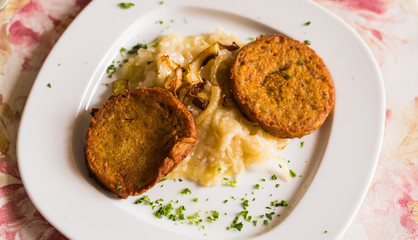Fried potato pancakes close up