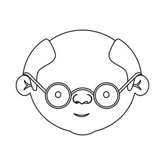 sketch silhouette of face bald elderly man with glasses
