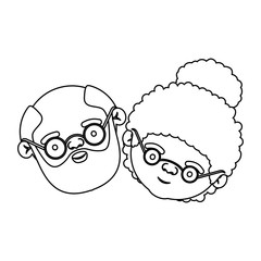 sketch silhouette of face of elderly couple grandfather with beard and grandmother with glasses and curly bun hairstyle