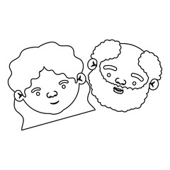 sketch silhouette of face of elderly couple grandmother with curly medium hairstyle and grandfather with beard