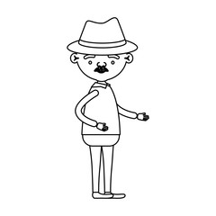 sketch silhouette of full body elderly man in clothes with moustache and hat