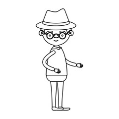 sketch silhouette of full body elderly man in clothes with hat with glasses