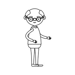 sketch silhouette of full body elderly man in clothes with glasses