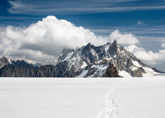 Footprint, snow and wrong way, Chamonix, Alps, France - 169258884