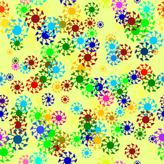 Multicolored elements on a yellow background