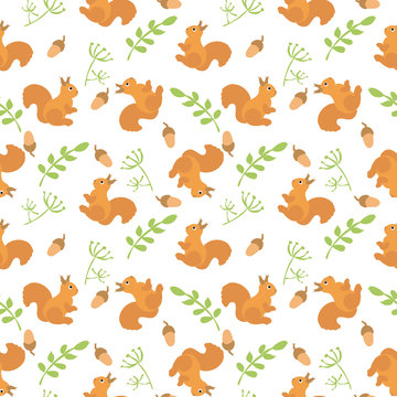 Cartoon Baby  squirrel 
animal flat seamless pattern
