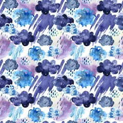 Wall murals Aquarel Nature Watercolor seamless pattern of rainy clouds