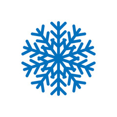 Snowflake sign. Blue Snowflake icon isolated on white background. Snow flake silhouette. Symbol of snow, holiday, cold weather, frost. Winter design element Vector illustration