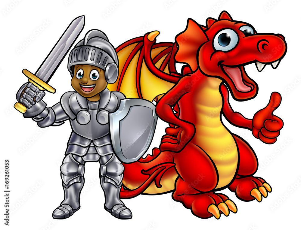 Canvas Prints cartoon knight and dragon