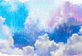 Watercolor clouds and sky background.