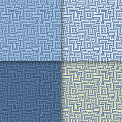 Geometric backgrounds. Set of blue seamless patterns