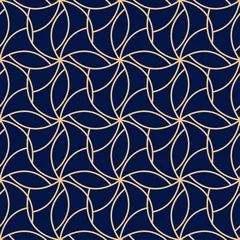 Foto op Plexiglas Blauw goud Geometrisch gouden blauw naadloos patroon