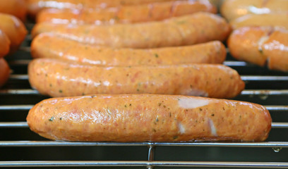 grilled sausages, Sausages on a grill.