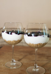 Blueberry cheesecakes served in glass