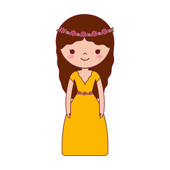 cartoon woman with beautiful dress icon over white background colorful design vector illustration