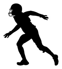American football player in action, vector silhouette isolated on white background.