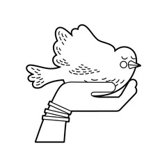 hand human with cute dove vector illustration design