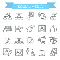 Social media icons, thin line design