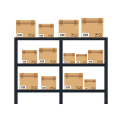 cardboard boxes on warhouse shelves carton delivery packaging vector illustration