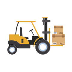 forklift loaded with cardboard boxes logistics and delivery vector illustration