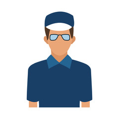 delivery man in blue uniform with glasses and sport cap vector illustration