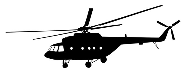 Silhouette of a helicopter vector illustration isolated on white background.
