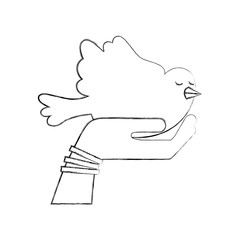 hand human with cute dove vector illustration design