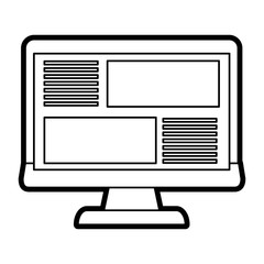 Flat line uncolored computer screen over white background vector illustration