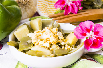 Casserole of green beans cooked with egg