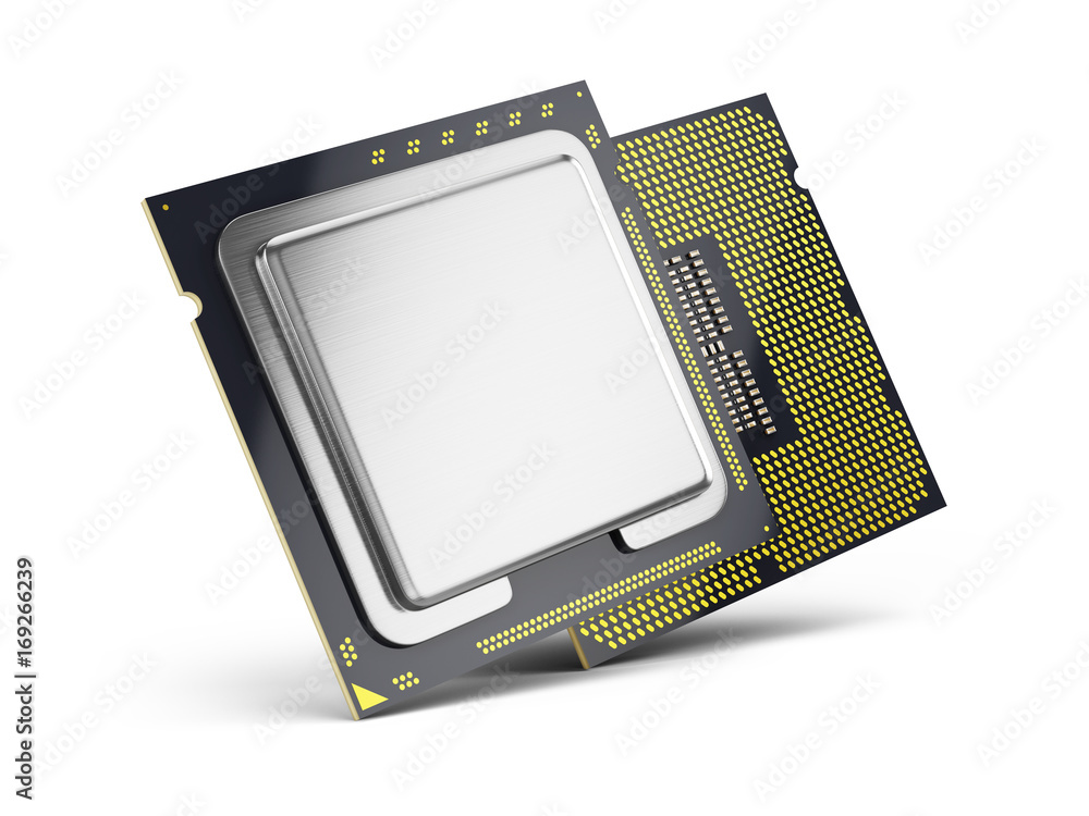 Poster central computer processors cpu isolated on white. 3d rendering