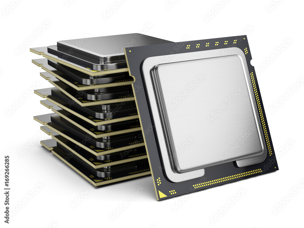 Poster central computer processors cpu isolated on white. 3d rendering
