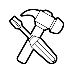 Flat line uncolored tools  over white background vector illustration