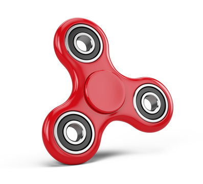 Red fidget spinner stress relieving toy isolated on white background. 3d render