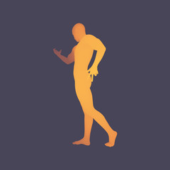 Fototapeta na wymiar Man presenting something. 3D Human Body Model. Design Element. Man Stands on his Feet. Vector Illustration.