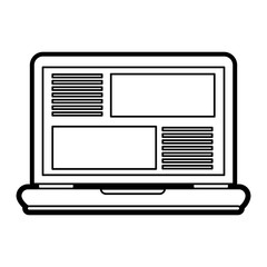 Flat line uncolored laptop over white background vector illustration